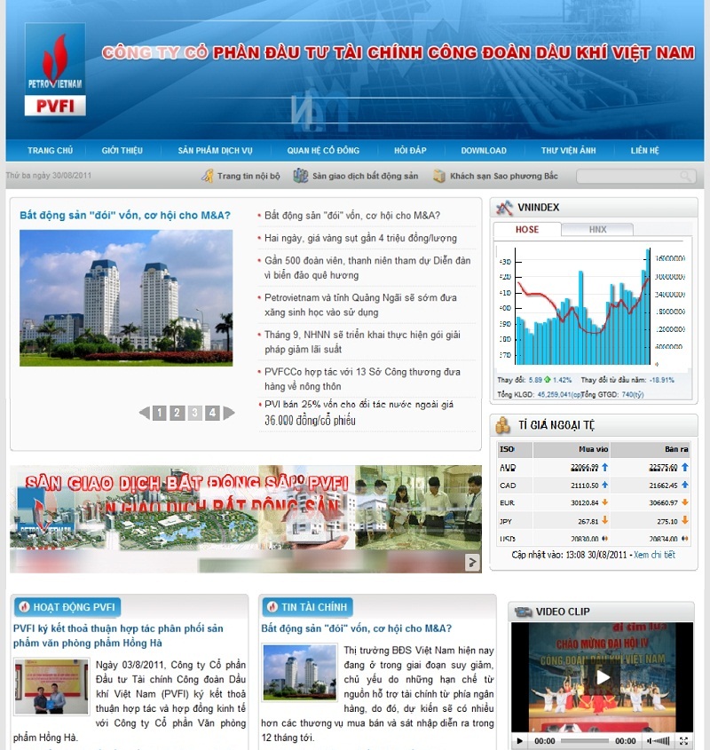 Giao diện trang chủ PVFI