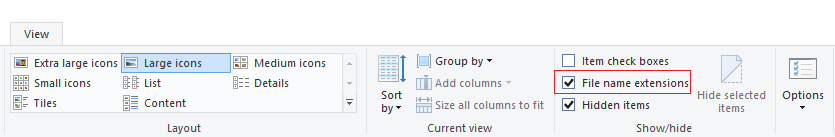 Hiển thị đuôi file trong windows