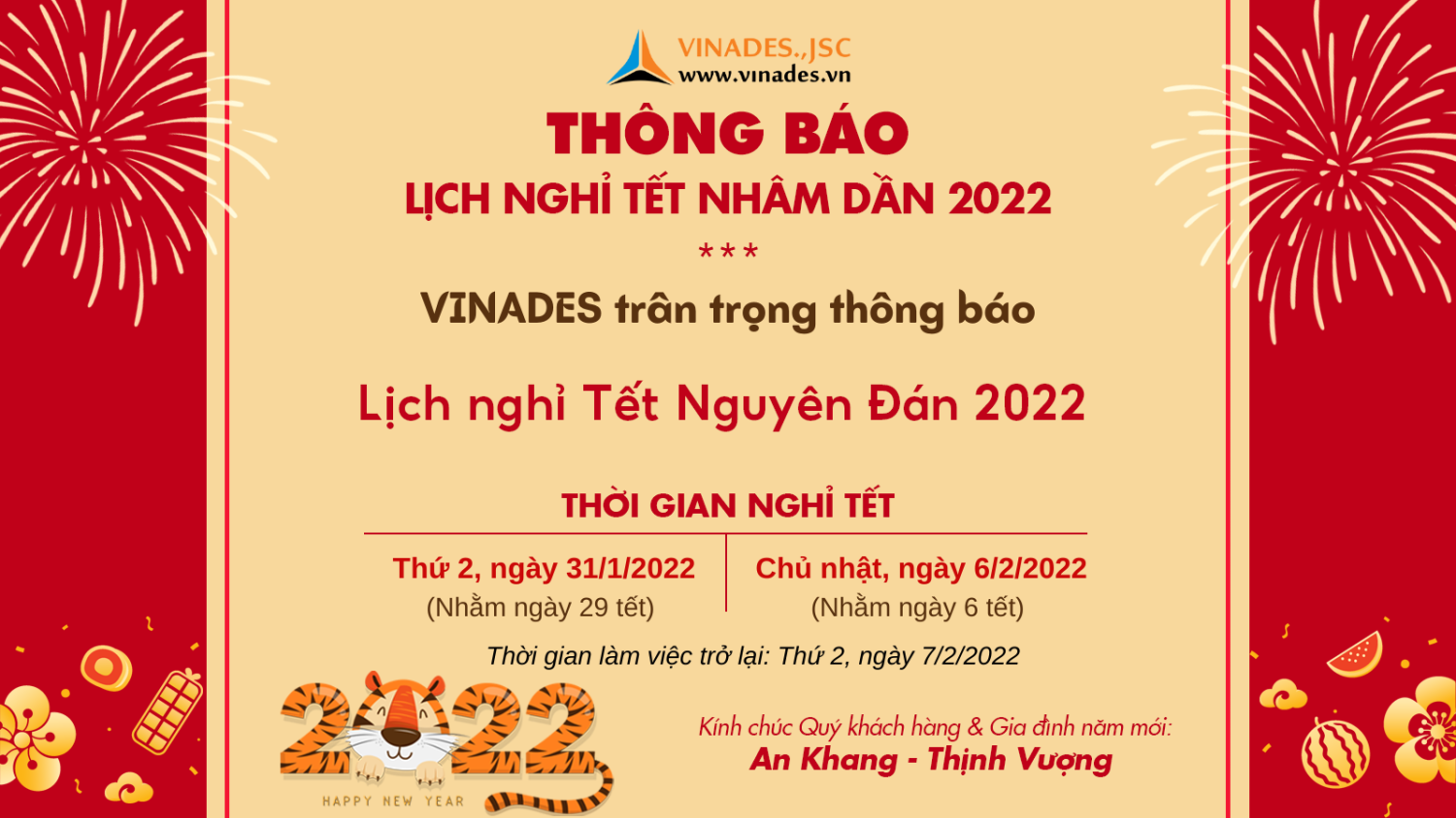 lịch nghỉ tết nguyên đán VINADES
