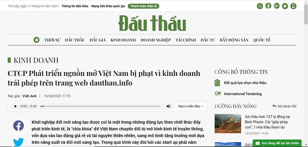 bao dau thau dang tin sai su that